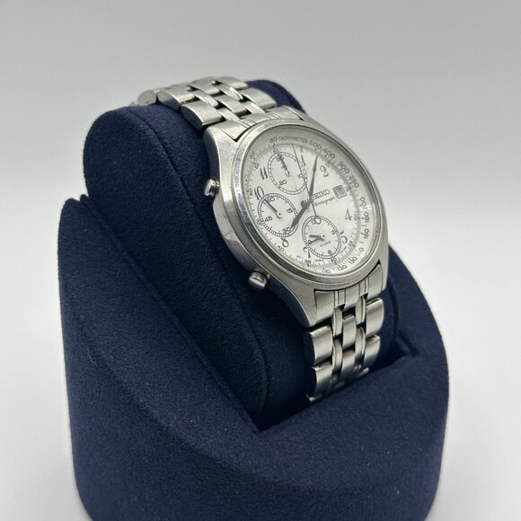 SEIKO Chronograph 7T32 -7C60 QUARTZ ALARM WATCH 38mm Arabic Numbers - Picture 2 of 7
